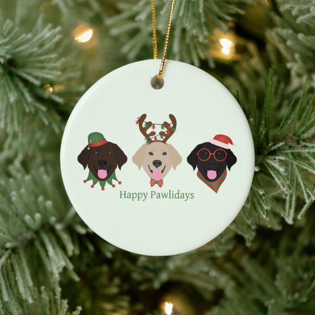 Happy Pawlidays Labrador Retriever Hunde Keramik Ornament (Baum)