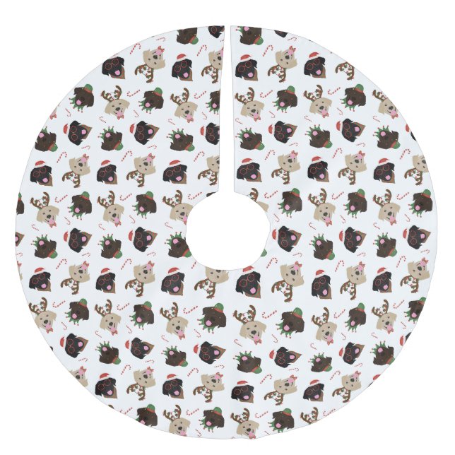 Happy Pawlidays Labrador Retriever Hunde Polyester Weihnachtsbaumdecke (Vorderseite)