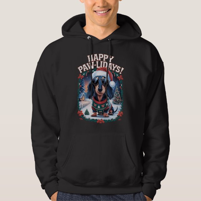 Happy Pawlidays Long Hairs Dackel Merry Xmas Hoodie (Vorderseite)