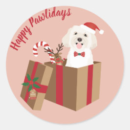 Happy Pawlidays Maltipoo Weihnachtsgeschenk Runder Aufkleber