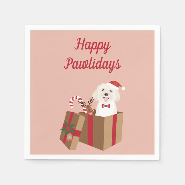 Happy Pawlidays Maltipoo Weihnachtsgeschenk Serviette (Vorderseite)