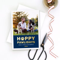 Happy Pawlidays Modern Gold Navy Puppy Dog Foto