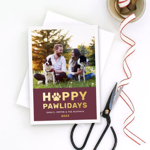 Happy Pawlidays Modern Gold Wine Puppy Dog Foto Folien Feiertagskarte