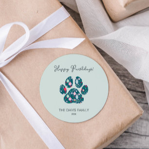 Happy Pawlidays Modern Paw Art Weihnachtsaufkleber Runder Aufkleber