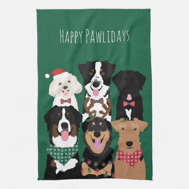 Happy Pawlidays Niedliche Weihnachten Geschirrtuch (Vertikal)