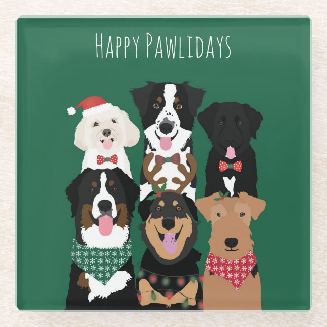 Happy Pawlidays Niedliche Weihnachten Glasuntersetzer (Vorderseite)