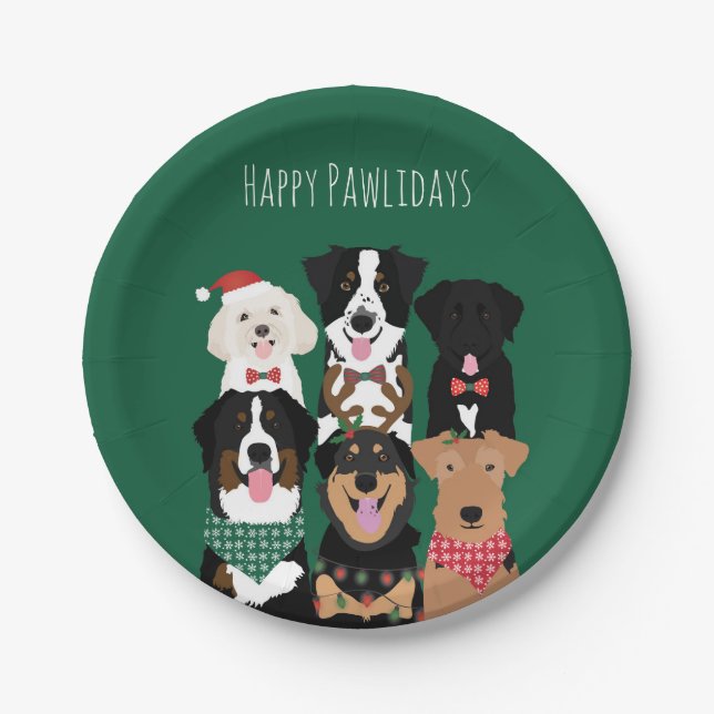 Happy Pawlidays Niedliche Weihnachten Pappteller (Vorderseite)