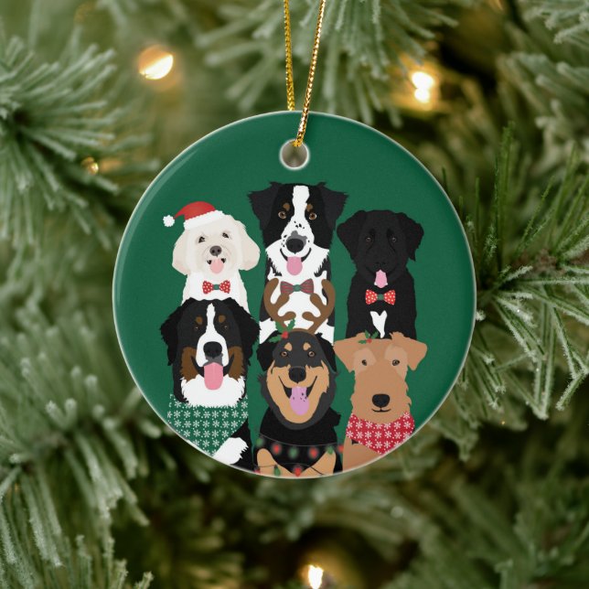 Happy Pawlidays Niedliche Weihnachtshunde Keramik Ornament (Baum)