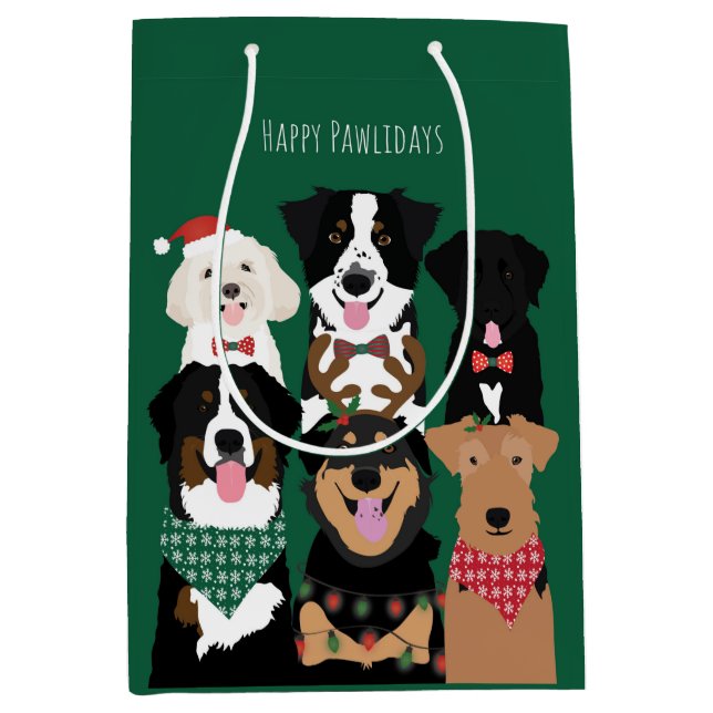 Happy Pawlidays Niedliche Weihnachtshunde Mittlere Geschenktüte (Vorderseite)