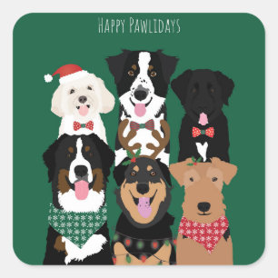 Happy Pawlidays Niedliche Weihnachtshunde Quadratischer Aufkleber