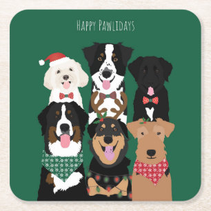 Happy Pawlidays Niedliche Weihnachtshunde Rechteckiger Pappuntersetzer