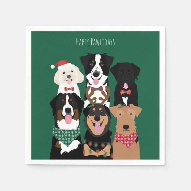 Happy Pawlidays Niedliche Weihnachtshunde Serviette (Vorderseite)