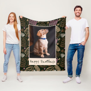 Happy Pawlidays Pink Black One line Pet Foto Fleecedecke