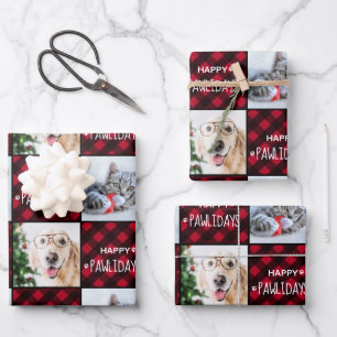 Happy Pawlidays Red Buffalo Kariert Custom 2 Foto Geschenkpapier Set