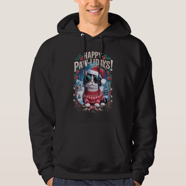 Happy Pawlidays Tuxedo Cat Frohe Weihnachtsfeierta Hoodie (Vorderseite)