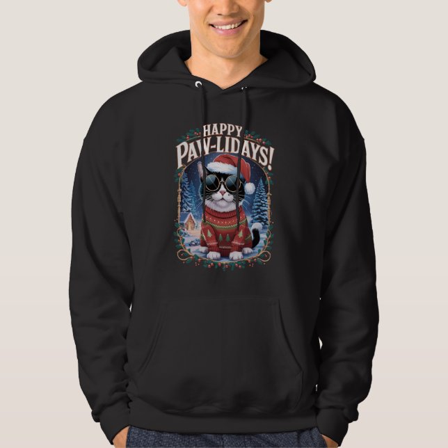 Happy Pawlidays Tuxedo Cat Frohe Weihnachtsfeierta Hoodie (Vorderseite)