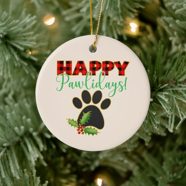 Happy Pawlidays | Weihnachtsgeschenk für Hunde län Keramik Ornament (Baum)