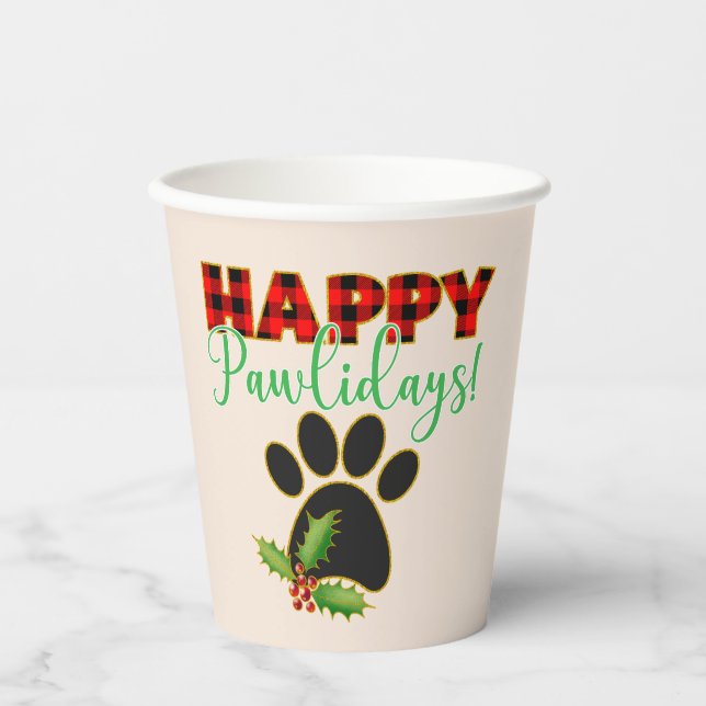 Happy Pawlidays | Weihnachtsgeschenk für Hunde län Pappbecher (Vorderseite)
