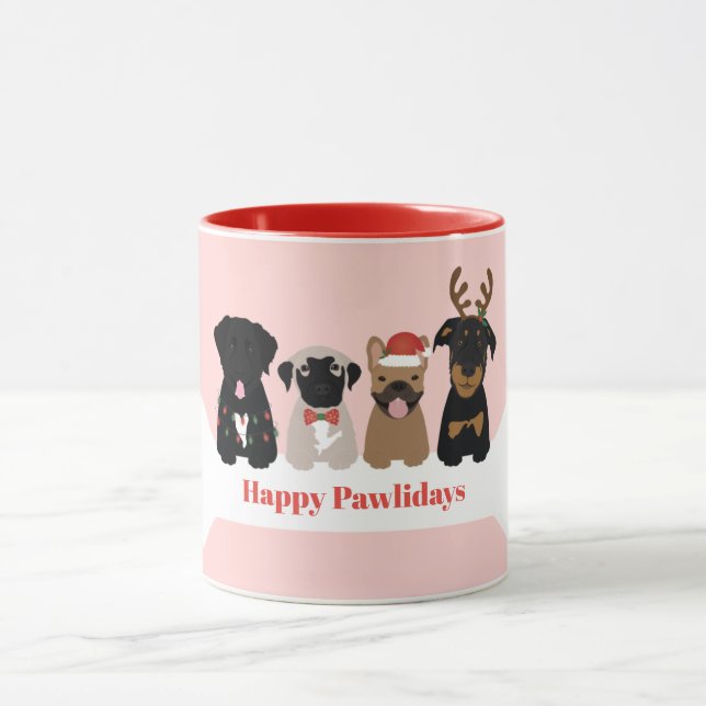 Happy Pawlidays Weihnachtshunde Tasse (Zentrum)