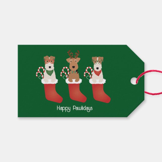Happy Pawlidays Welsh Wire Fox Terrier Dogs Geschenkanhänger (Vorderseite (Horizontal))