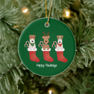 Happy Pawlidays Welsh Wire Fox Terrier Dogs Keramik Ornament
