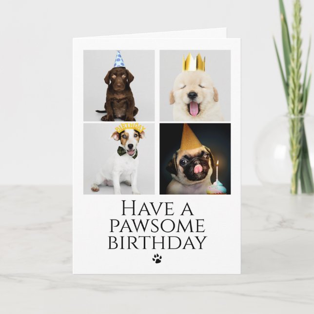 Happy Pawsome Birthday Foto Collage Dog Card Einladung (Vorderseite)
