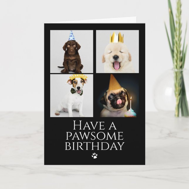 Happy Pawsome Birthday Foto Collage Dog Card Einladung (Vorderseite)