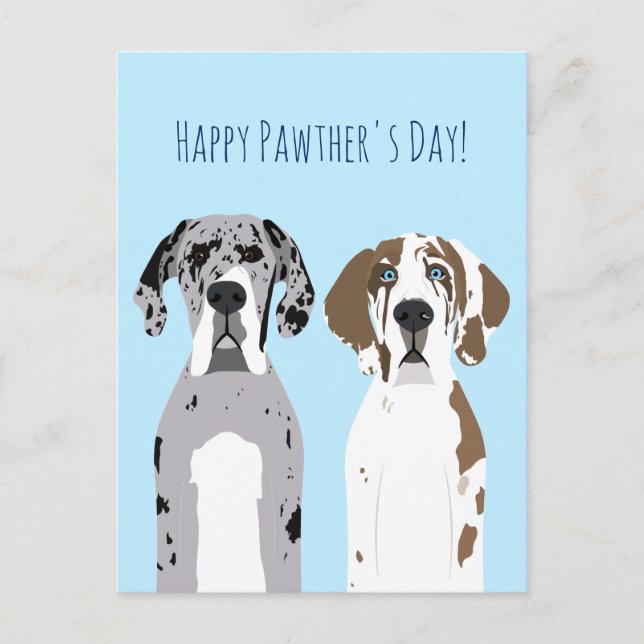 Happy Pawthers Day Niedlich Great Dane Hunde Blue Postkarte (Vorderseite)
