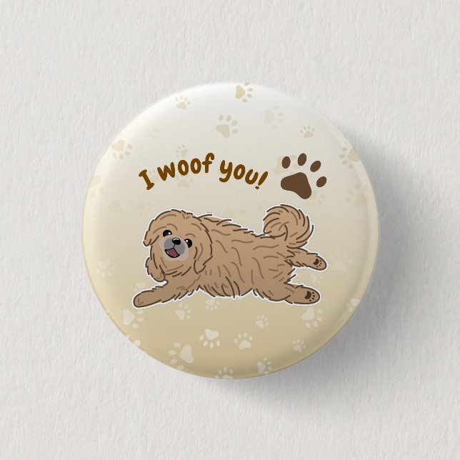 Happy Pekingese Dog Lover I Woof You Paws Button (Vorderseite)