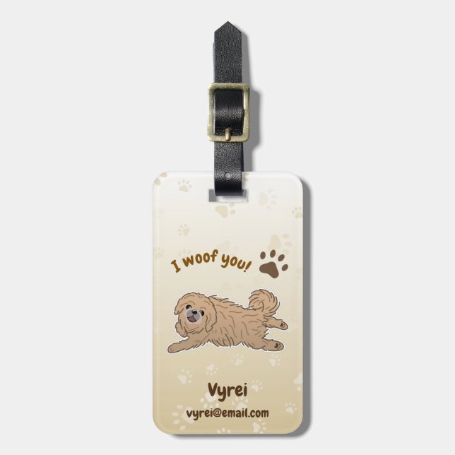 Happy Pekingese Dog Lover I Woof You Paws Gepäckanhänger (Vorderseite vertikal)