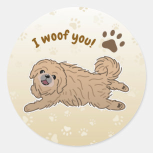 Happy Pekingese Dog Lover I Woof You Paws Runder Aufkleber