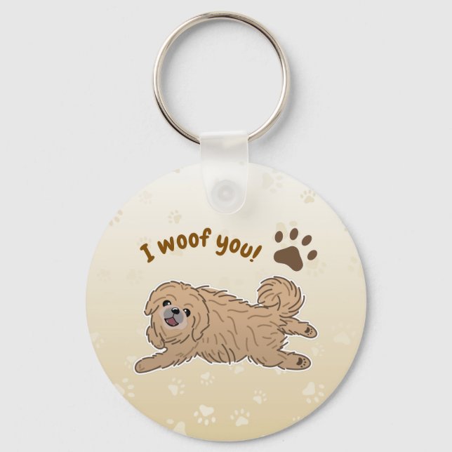 Happy Pekingese Dog Lover I Woof You Paws Schlüsselanhänger (Vorderseite)