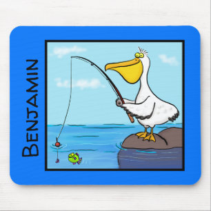 Happy pelican mit Angelpol Cartoon Mousepad