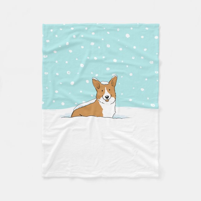 Happy Pembroke Welsh Corgi im Winterschnee Fleecedecke (Vorderseite)
