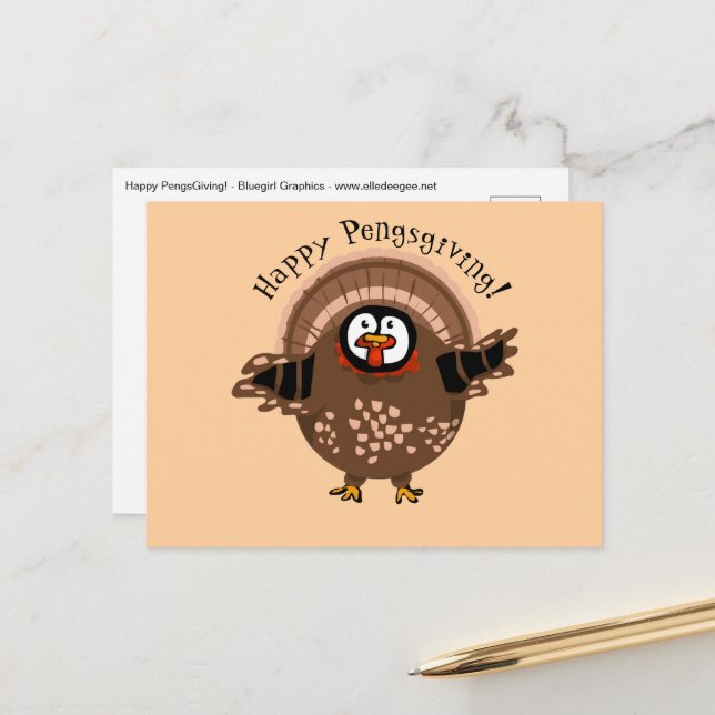 Happy PengsGiving Turkey Feiertagspostkarte (Vorderseite/Rückseite Beispiel)