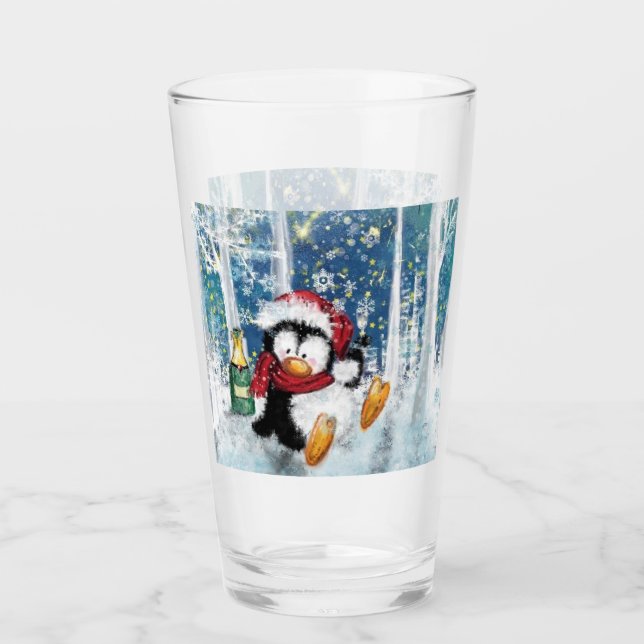 Happy Penguin Christmas Glass Glas (Vorderseite)