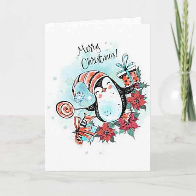 Happy Penguin Christmas Grußkarte Karte (Vorderseite)