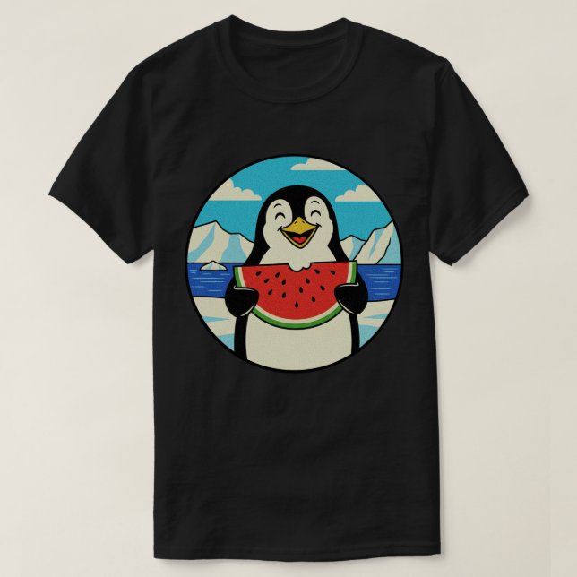 Happy Penguin Eating Watermelon - Summer Vibes T-Shirt (Design vorne)