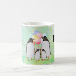 happy penguin family with colorful balloons kaffeetasse