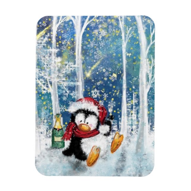 Happy Penguin - Frohe Weihnachten - Beifall Magnet (Vertikal)