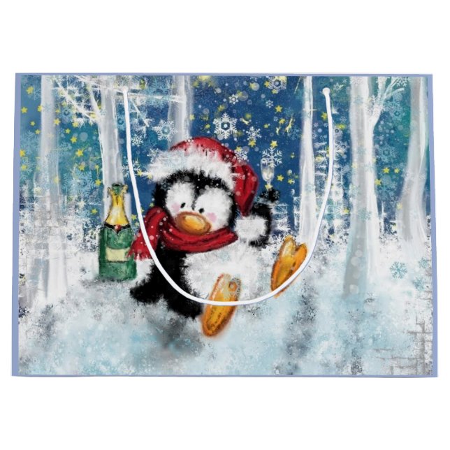 Happy Penguin Funny Christmas Geschenktasche Große Geschenktüte (Vorderseite)