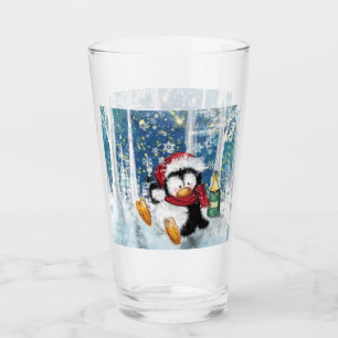 Happy Penguin Funny Christmas Glass Glas