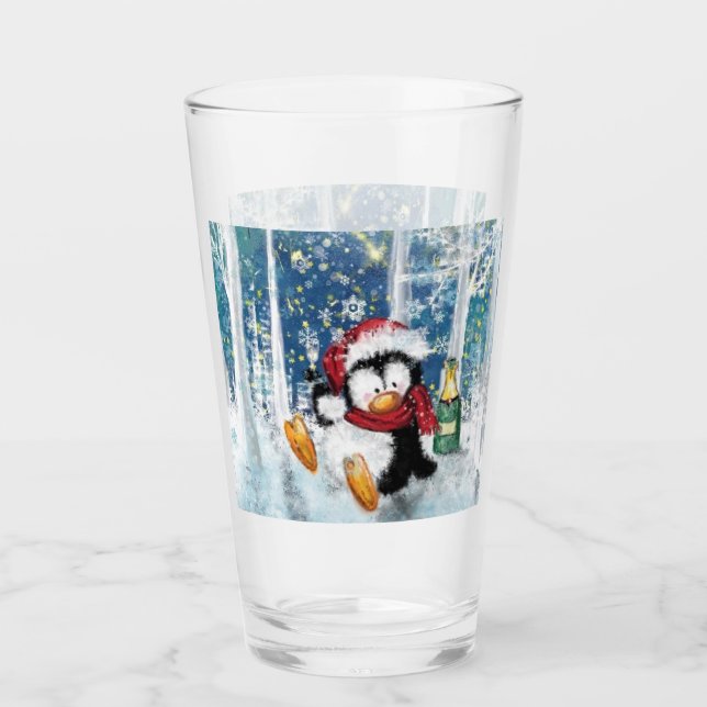 Happy Penguin Funny Christmas Glass Glas (Vorderseite)