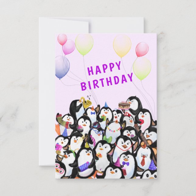 Happy Penguin Party Funny Birthday Card (Vorderseite)