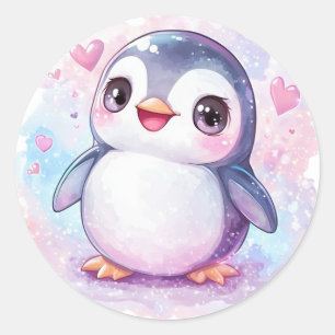 Happy Penguin Round Pastel Aufkleber