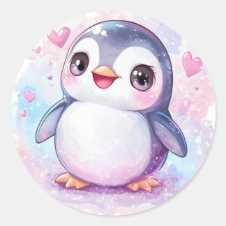 Happy Penguin Round Pastel Aufkleber