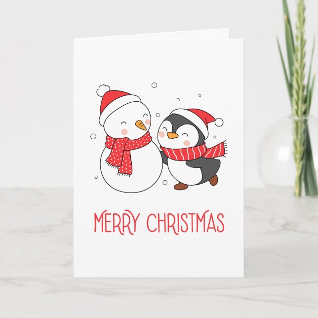 Happy Penguin und Snowman Frohe Weihnachten (Vorderseite)