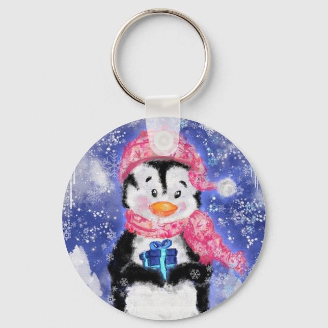 Happy Penguin - Weihnachten Schlüsselanhänger (Vorderseite)