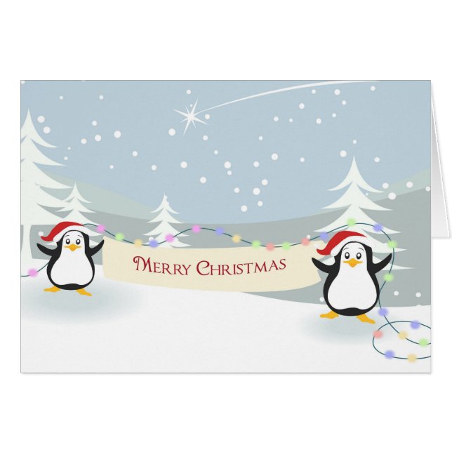 Happy Penguins Weihnachtskarte (Vorderseite (Horizontal))