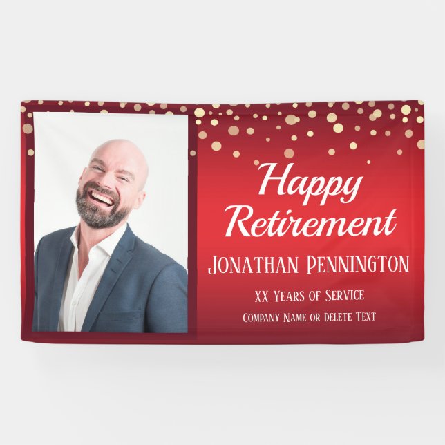 Happy Pension Rot mit Confetti Ein Foto Banner (Horizontal)
